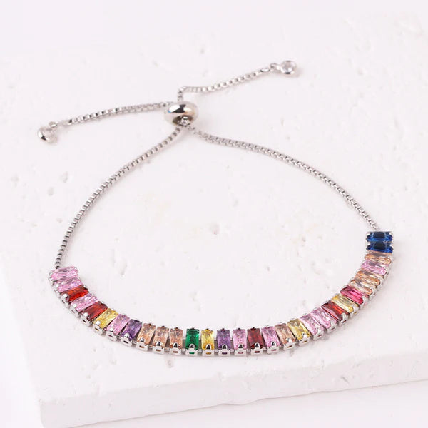 Anti Tarnish Silver Rainbow Crystal Bracelet