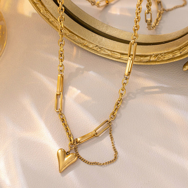 Anti Tarnish Bold Heart Charm Chain Necklace For Women