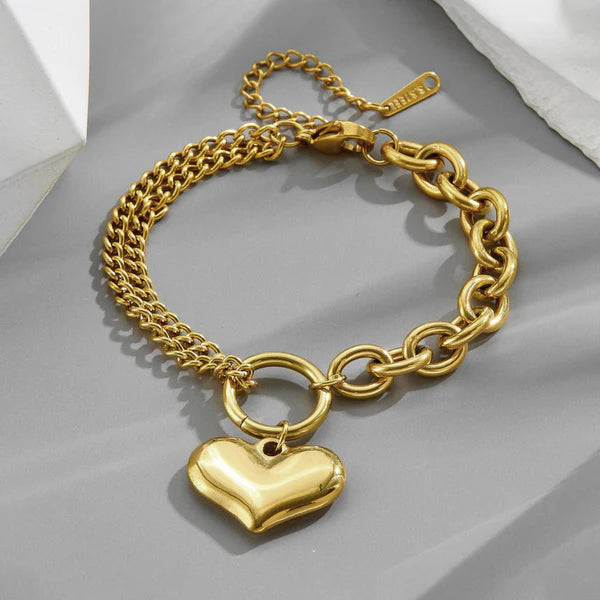 Anti Tarnish Bold Heart Charm Bracelet