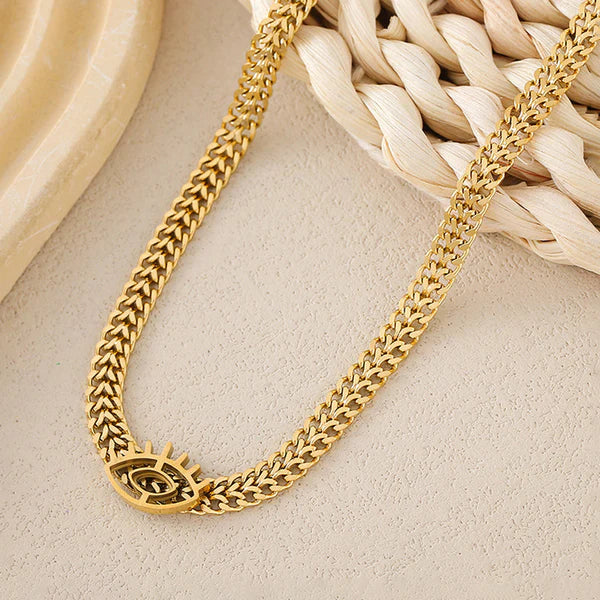 Anti Tarnish Gold-Plated Evil Eye Statement Necklace For Woman