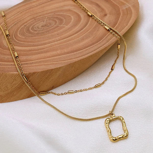 Gold Plated Textured Pendant Layered Chain – Anti Tarnish Jewellery For Women