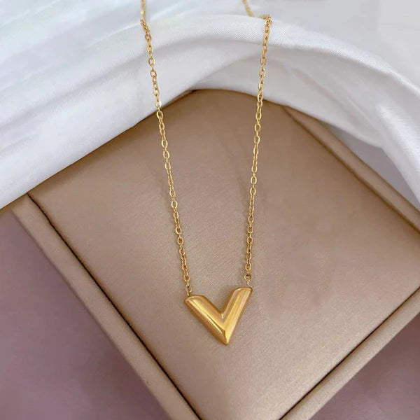 Gold-Plated V Pendant Necklace for Women