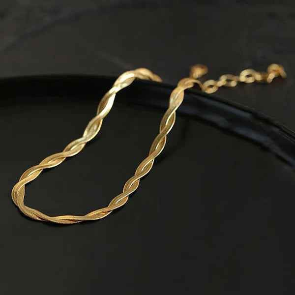 Anti Tarnish Gold Plated Twist Flat Chain Necklace for woman