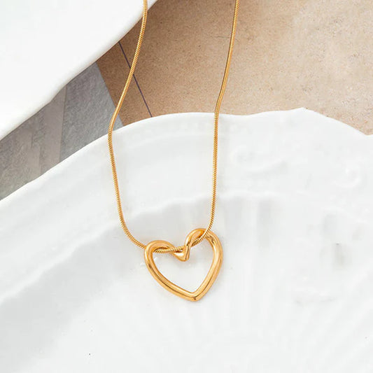 Gold Plated Open Heart Knot Anti-Tarnish Necklace for Women