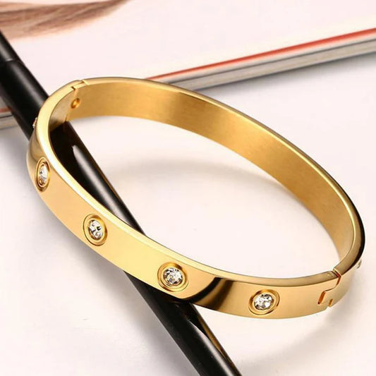 Gold Plated Love Bracelet for Women – Stainless Steel, Anti-Tarnish, AD Stones