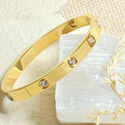 Gold Plated Love Bracelet for Women – Stainless Steel, Anti-Tarnish, AD Stones
