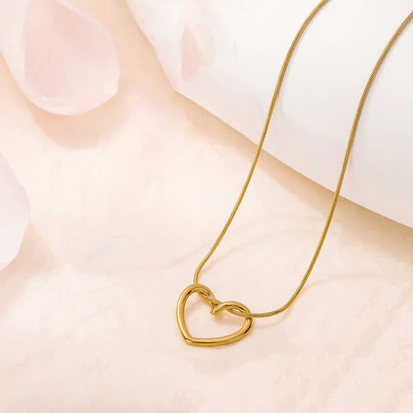 Gold Plated Open Heart Knot Anti-Tarnish Necklace for Women