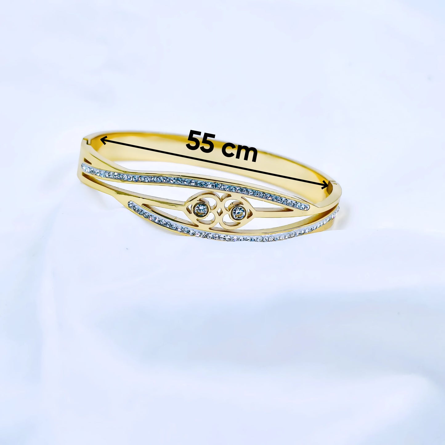 Dual Crystal Line Anti-Tarnish Gold Plated Kada / Bracelet (Free Size)