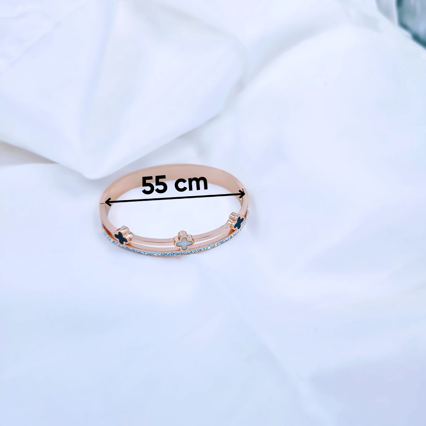 Rose Gold Clover Crystal Line Anti-Tarnish Kada / Bracelet