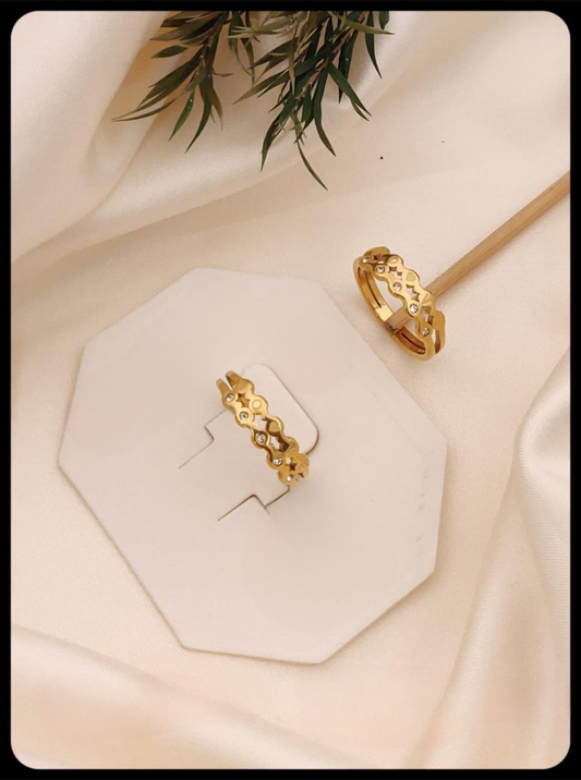 Floral Crown-Inspired Gold Plated Finger Ring with CZ Stones