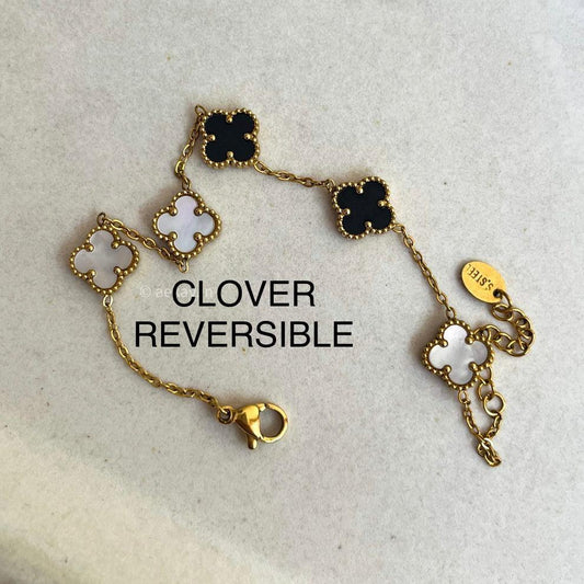 18K Gold-Plated Reversible Clover Charm Bracelet – Anti-Tarnish Jewelry for Women