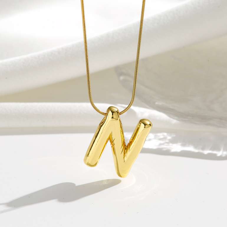 Bold Plated Gold Initial "N" Pendant Necklace