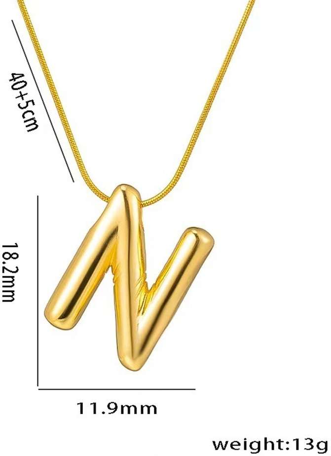 Bold Plated Gold Initial "N" Pendant Necklace