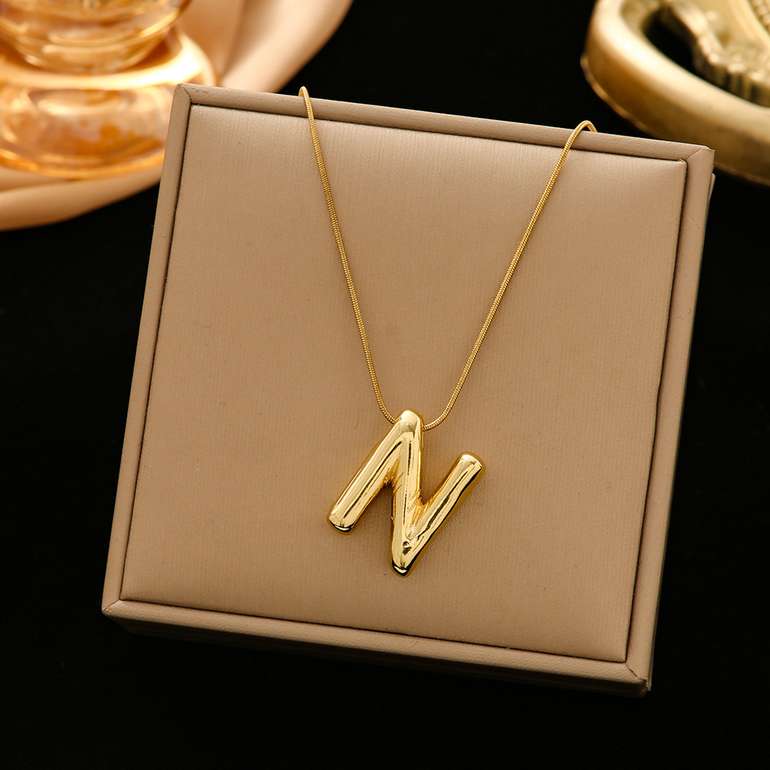 Bold Plated Gold Initial "N" Pendant Necklace