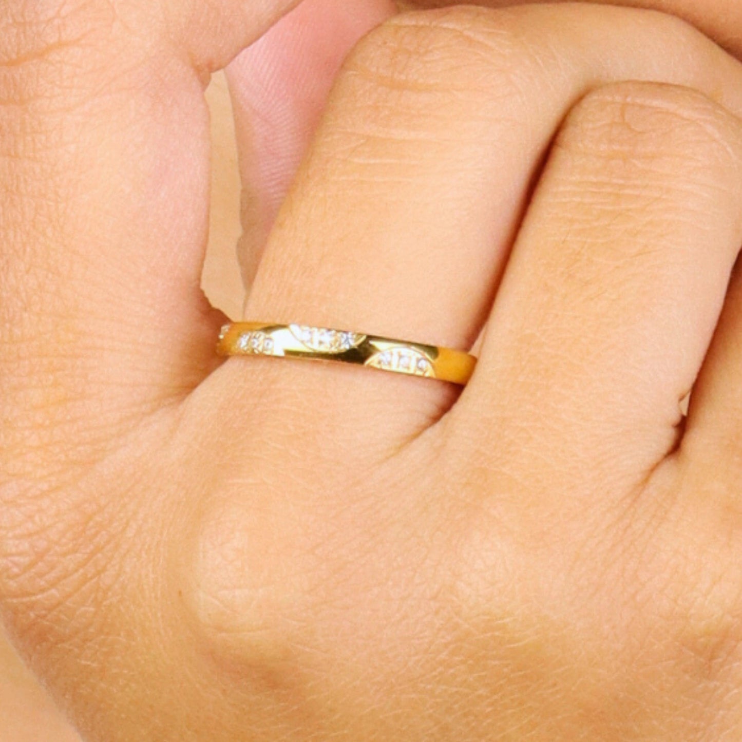 Elegant Gold Plated Finger Ring with Diamond Accent Detailing