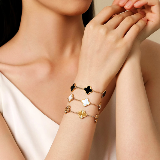 18K Gold-Plated Black Clover Charm Bracelet – Anti-Tarnish Jewelry for Women