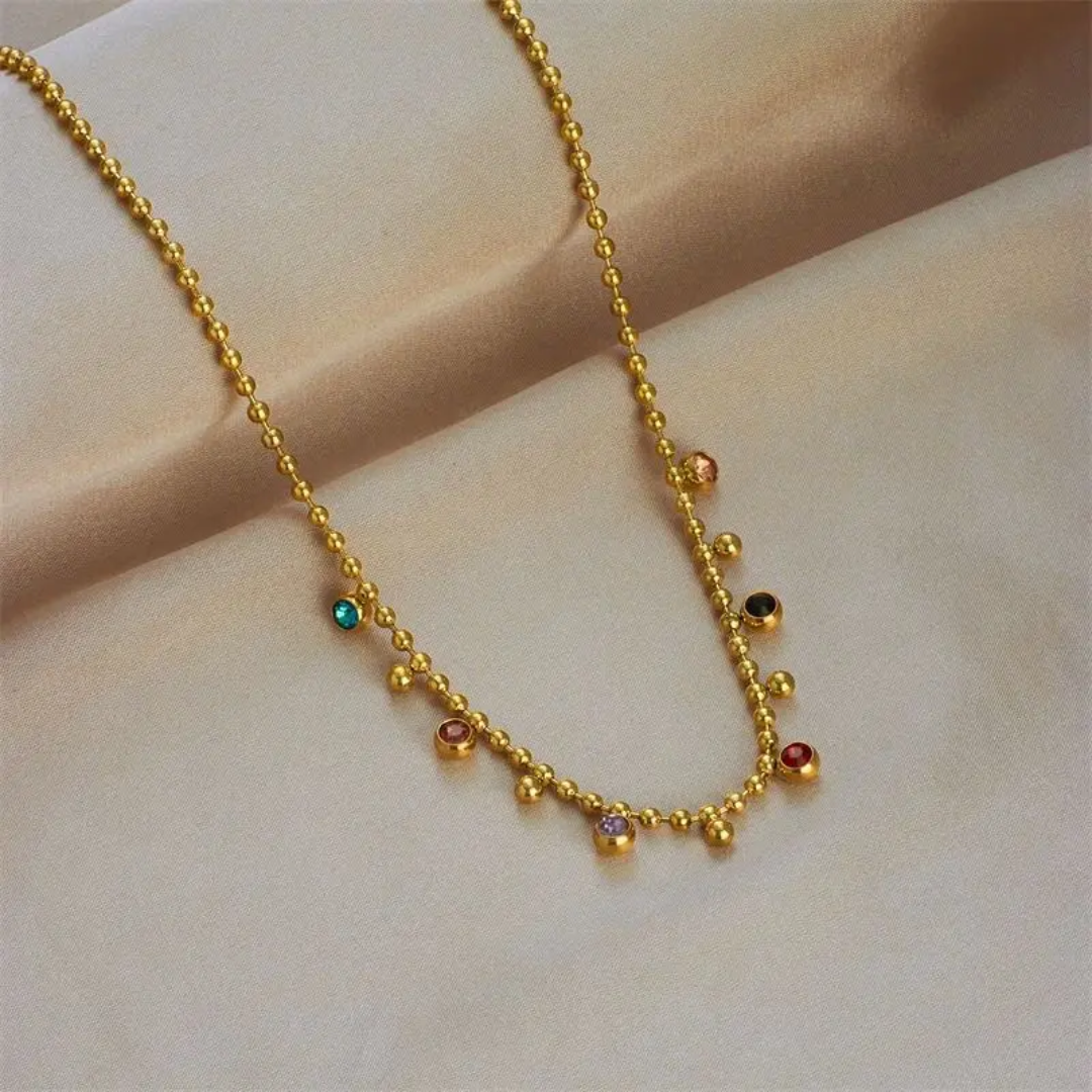 Rainbow Charm Anti-Tarnish Gold Plated Ball Chain Necklace