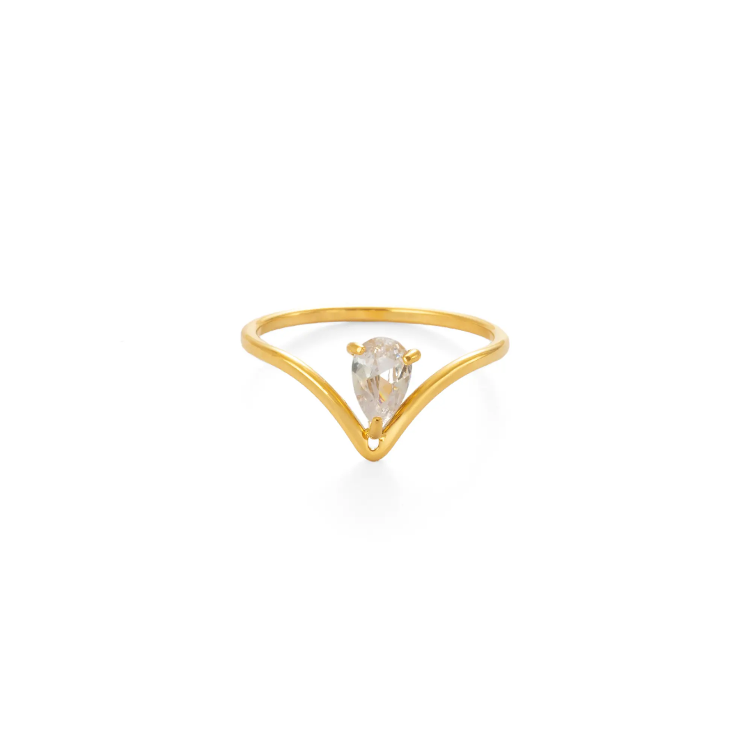 Teardrop V-Shape Gold Plated Finger Ring