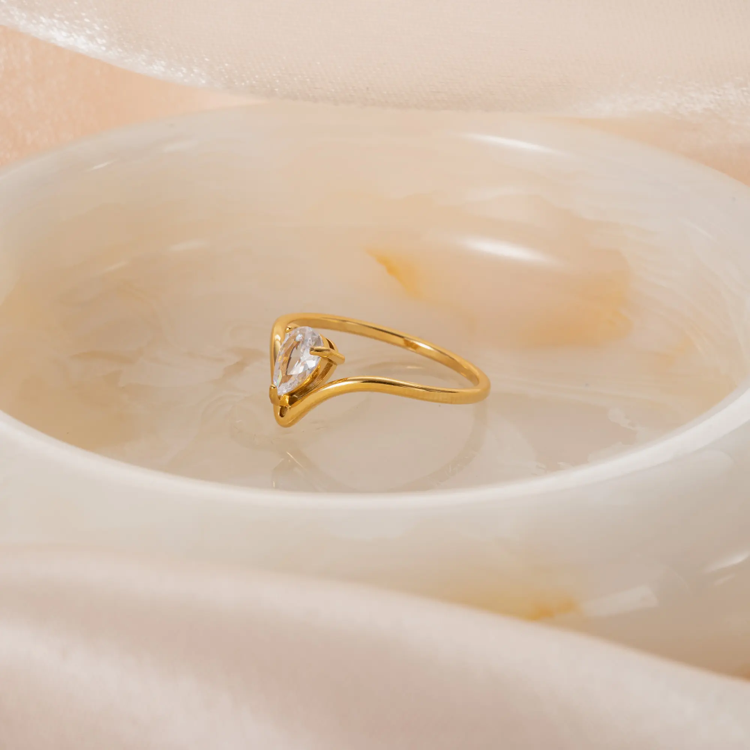 Teardrop V-Shape Gold Plated Finger Ring