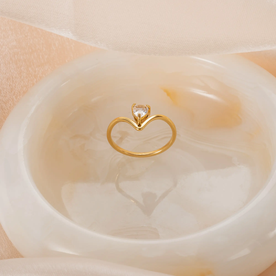 Teardrop V-Shape Gold Plated Finger Ring