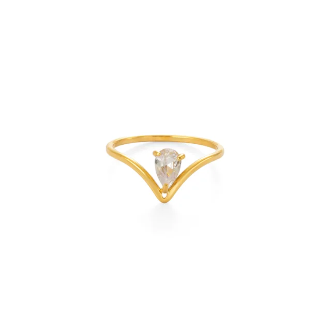 Teardrop V-Shape Gold Plated Finger Ring