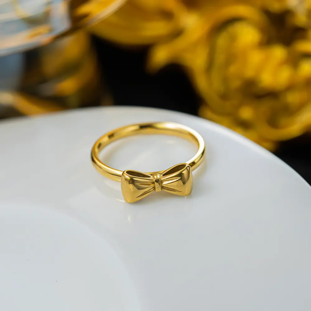 Cute Gold Plated Bow Finger Ring