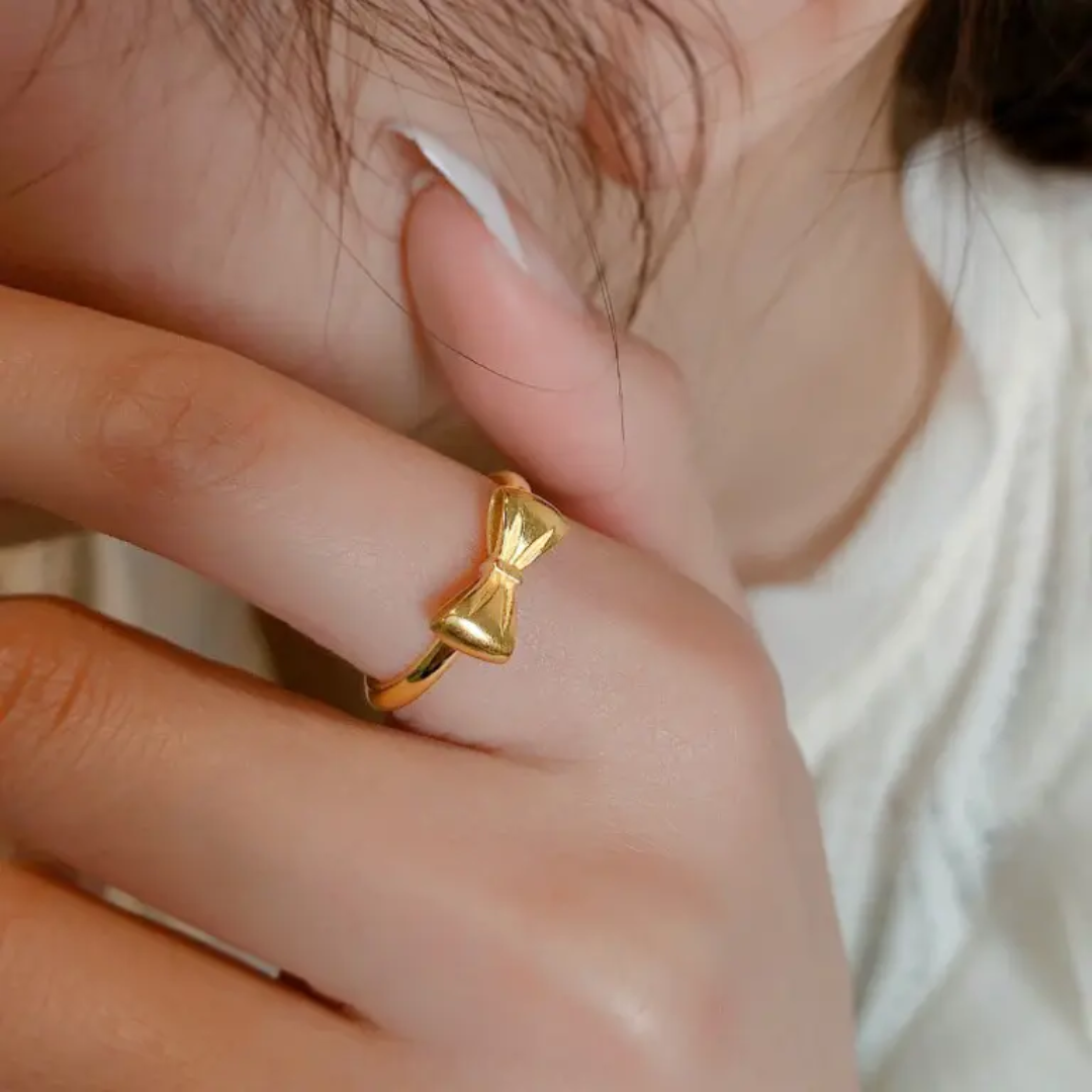 Cute Gold Plated Bow Finger Ring