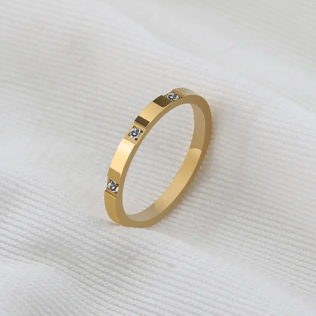 Sleek Plated Gold Band with Diamond Accents