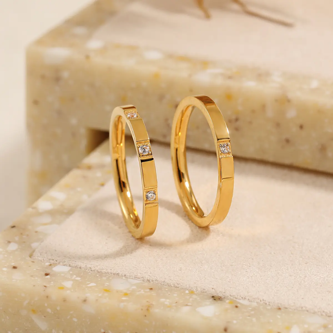 Sleek Plated Gold Band with Diamond Accents
