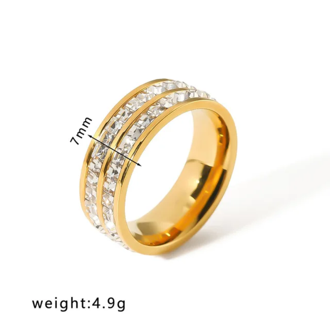Double Row Crystal Gold Plated Finger Ring