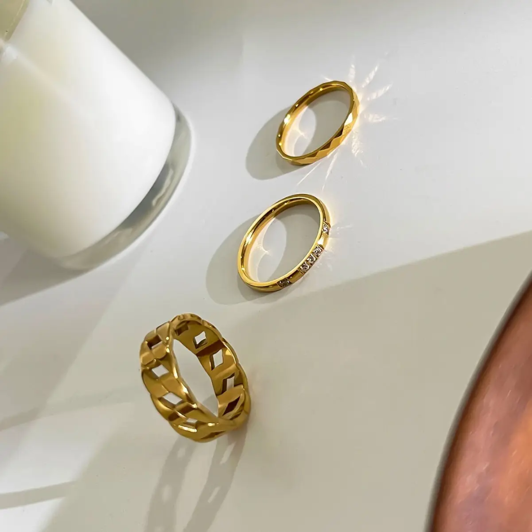 Minimalist Gold Plated Band Ring with Subtle Crystal Inlay