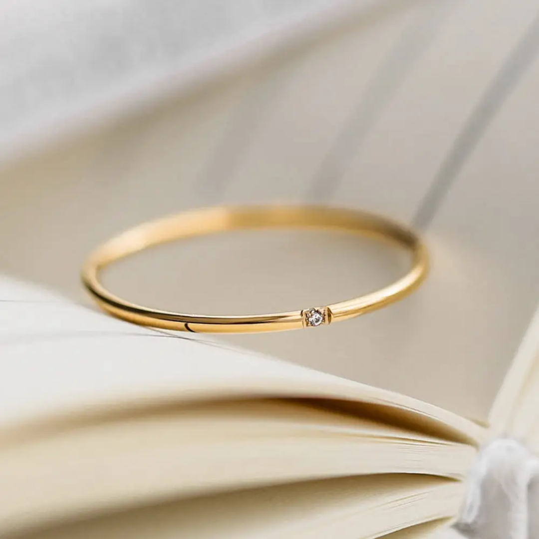 Ultra-Thin Gold Plated Finger Ring with Single Diamond Accent