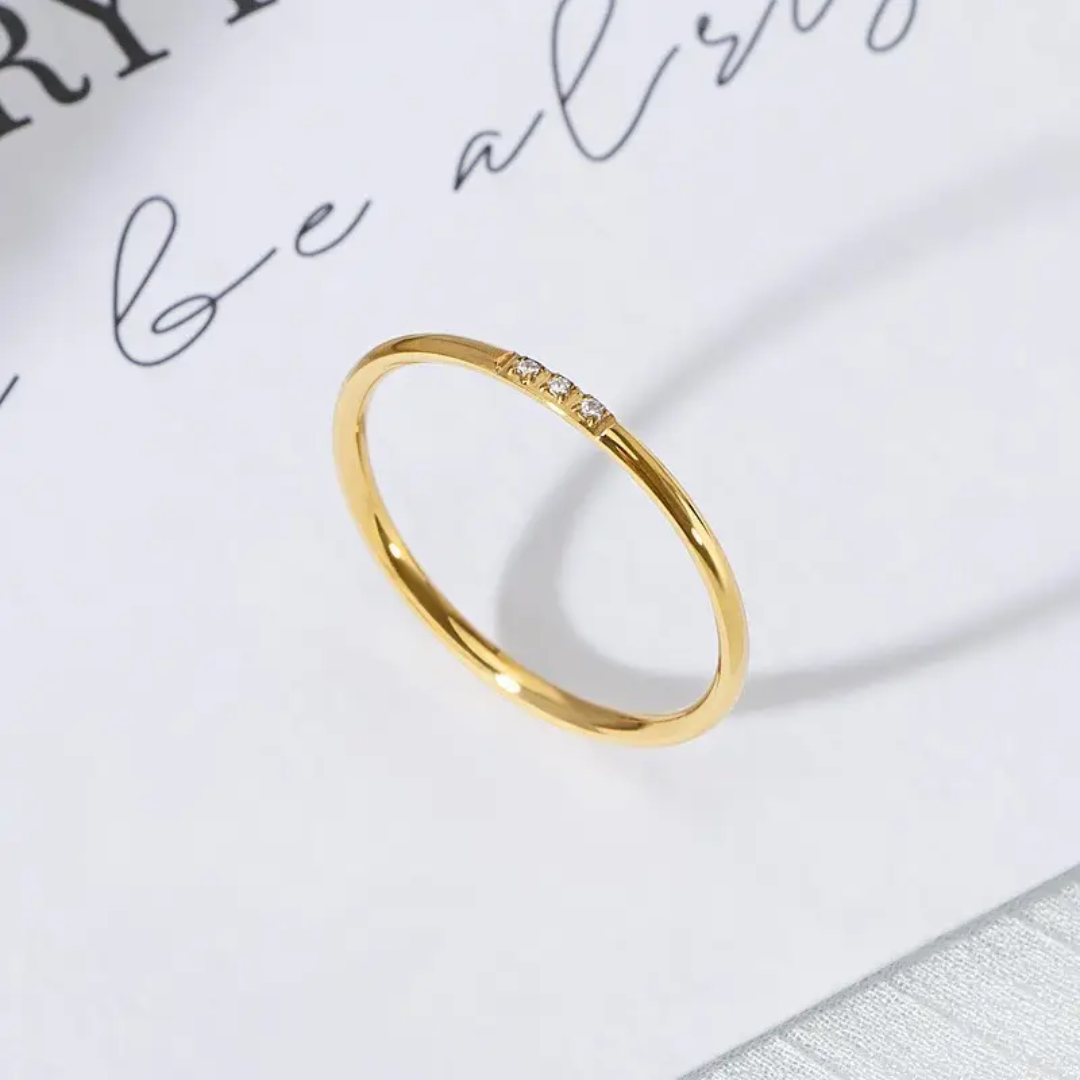 Dainty Gold Plated Finger Ring with Triple Diamond Detailing