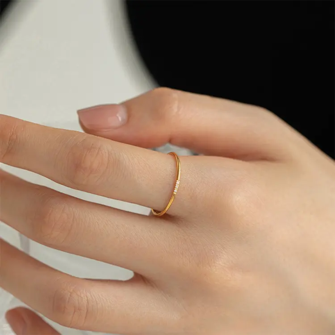 Dainty Gold Plated Finger Ring with Triple Diamond Detailing