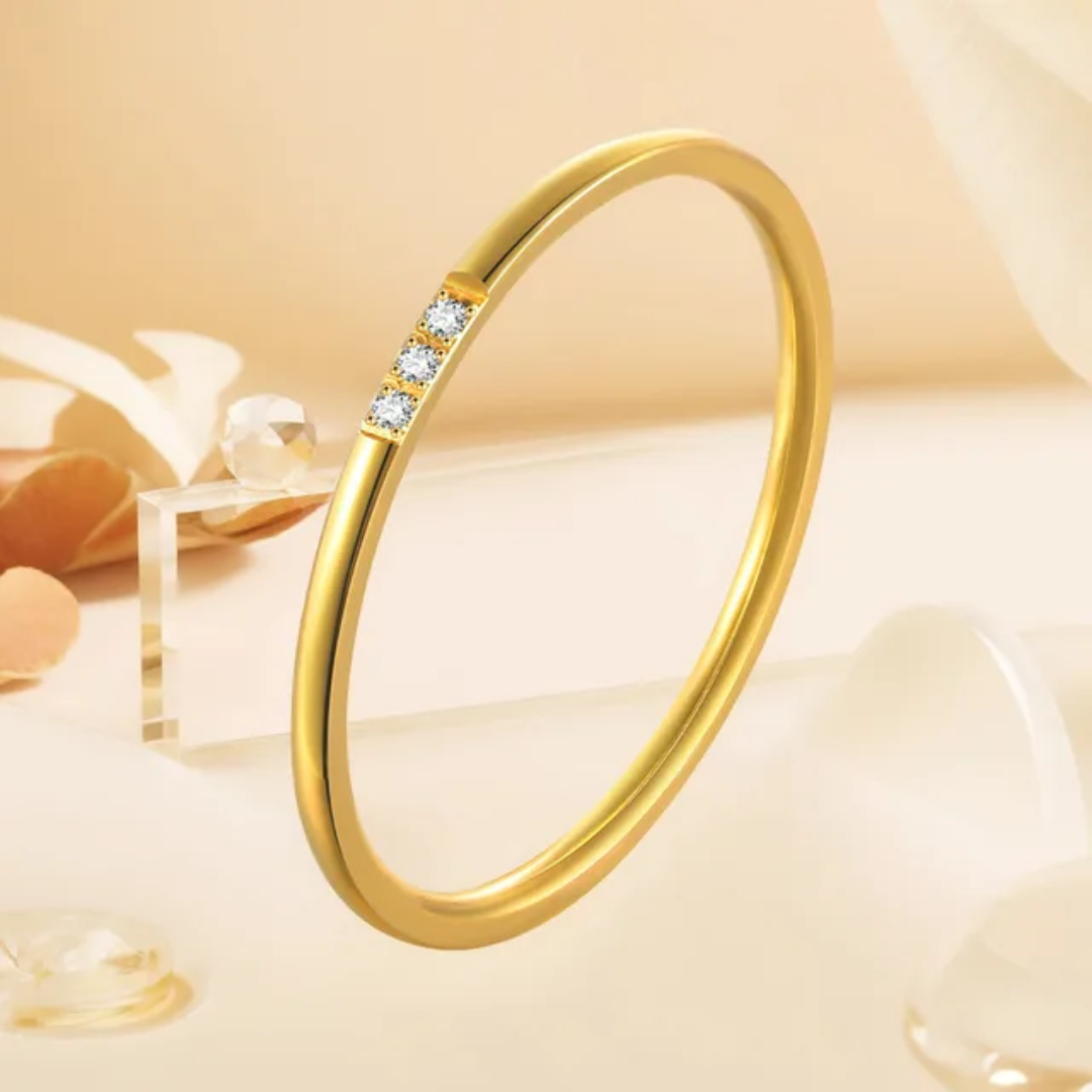 Dainty Gold Plated Finger Ring with Triple Diamond Detailing