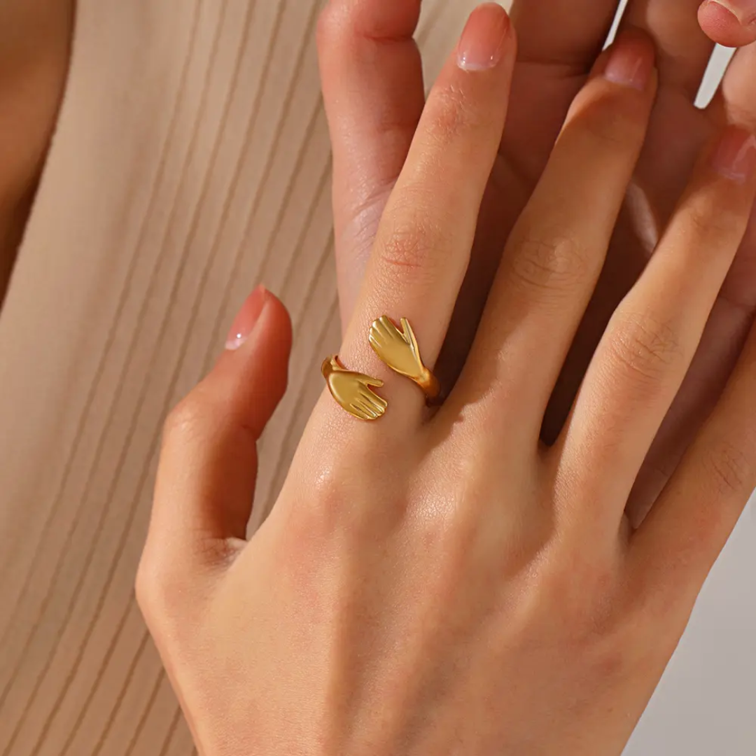 Embrace Gold Plated Open Finger Ring – Hand Design