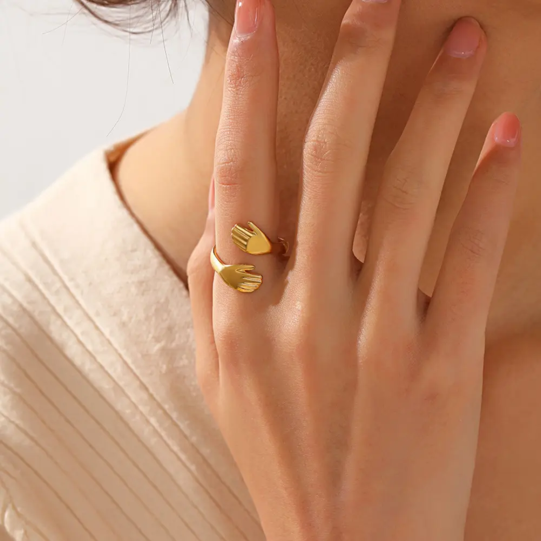 Embrace Gold Plated Open Finger Ring – Hand Design