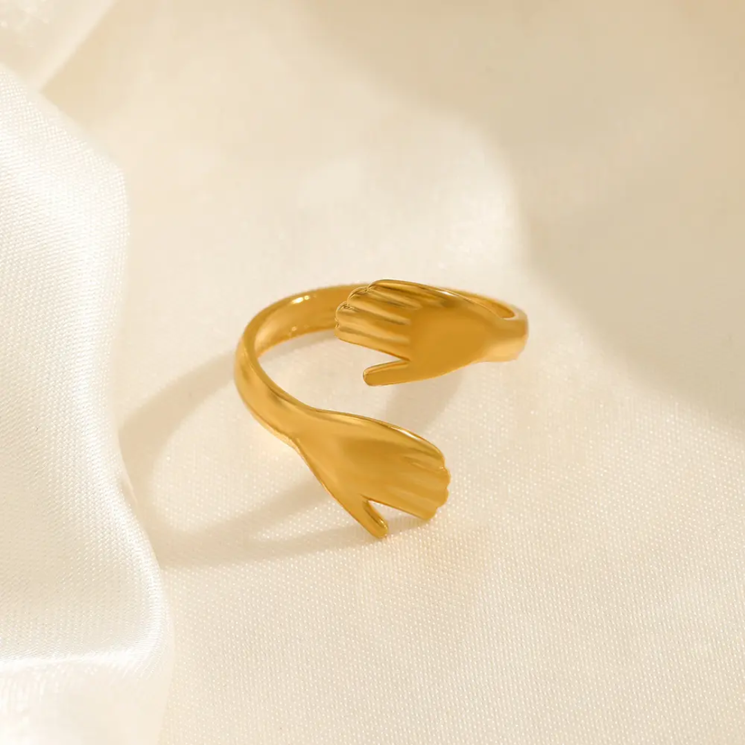 Embrace Gold Plated Open Finger Ring – Hand Design