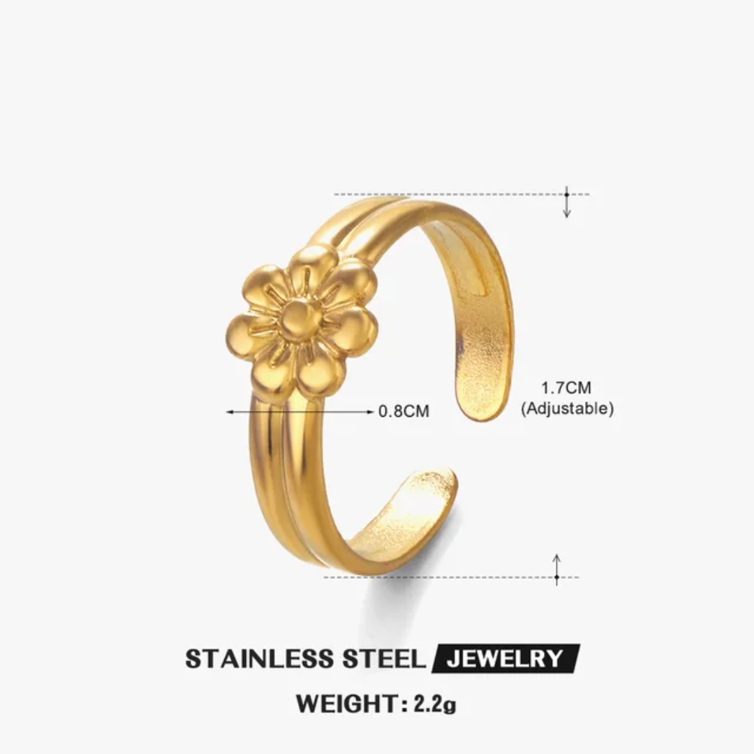 Gold Plated Flower Adjustable Finger Ring – Anti-Tarnish Finish