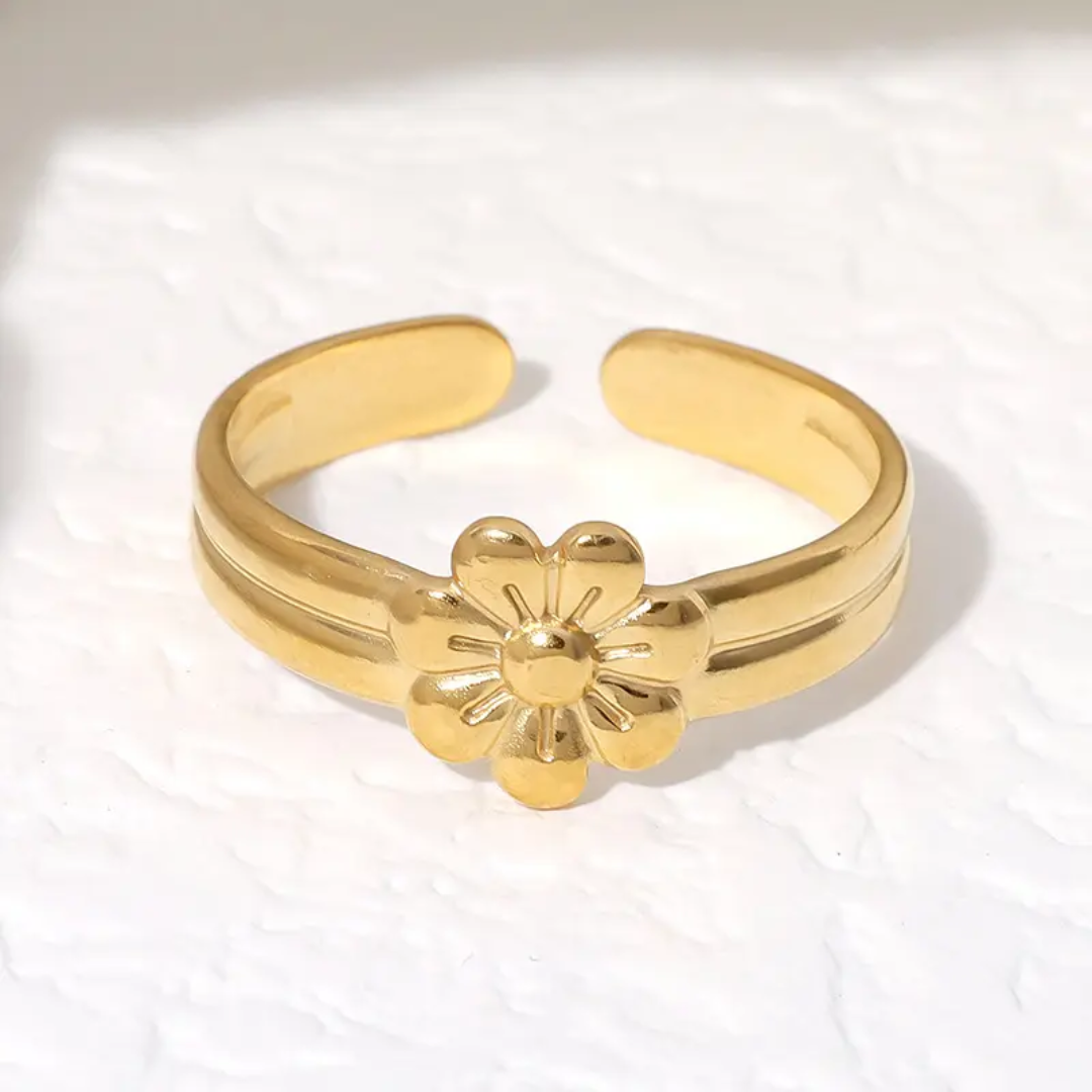 Gold Plated Flower Adjustable Finger Ring – Anti-Tarnish Finish