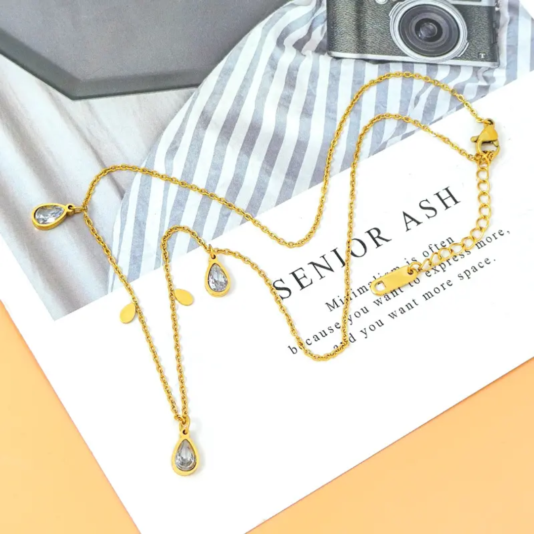 Gold Plated Teardrop Crystal Necklace – Anti-Tarnish Finish