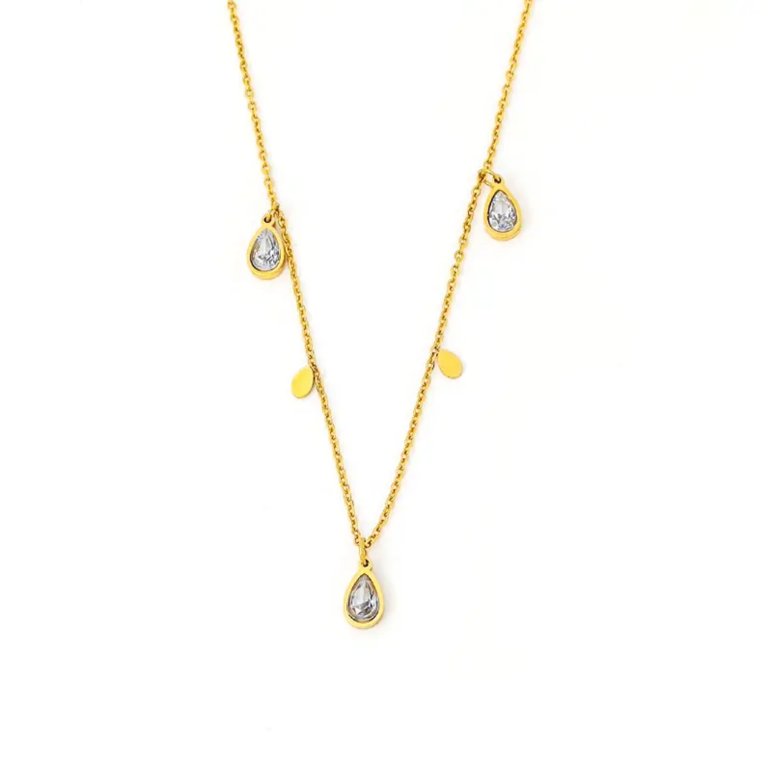 Gold Plated Teardrop Crystal Necklace – Anti-Tarnish Finish