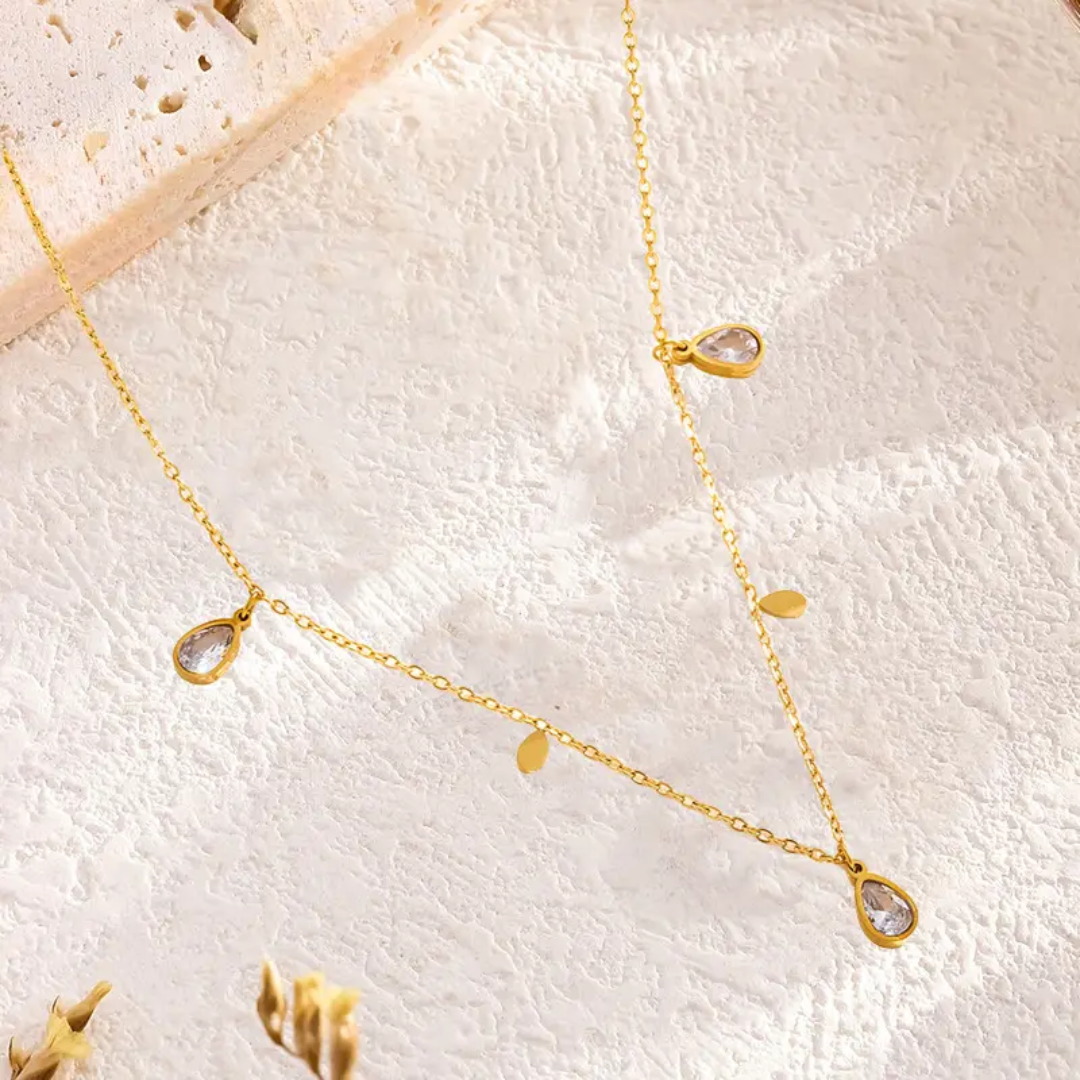Gold Plated Teardrop Crystal Necklace – Anti-Tarnish Finish
