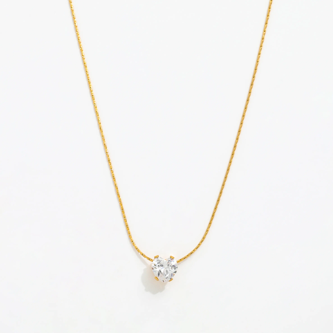 Heart-Shaped Solitaire Necklace – Gold Plated Chain & CZ Diamond