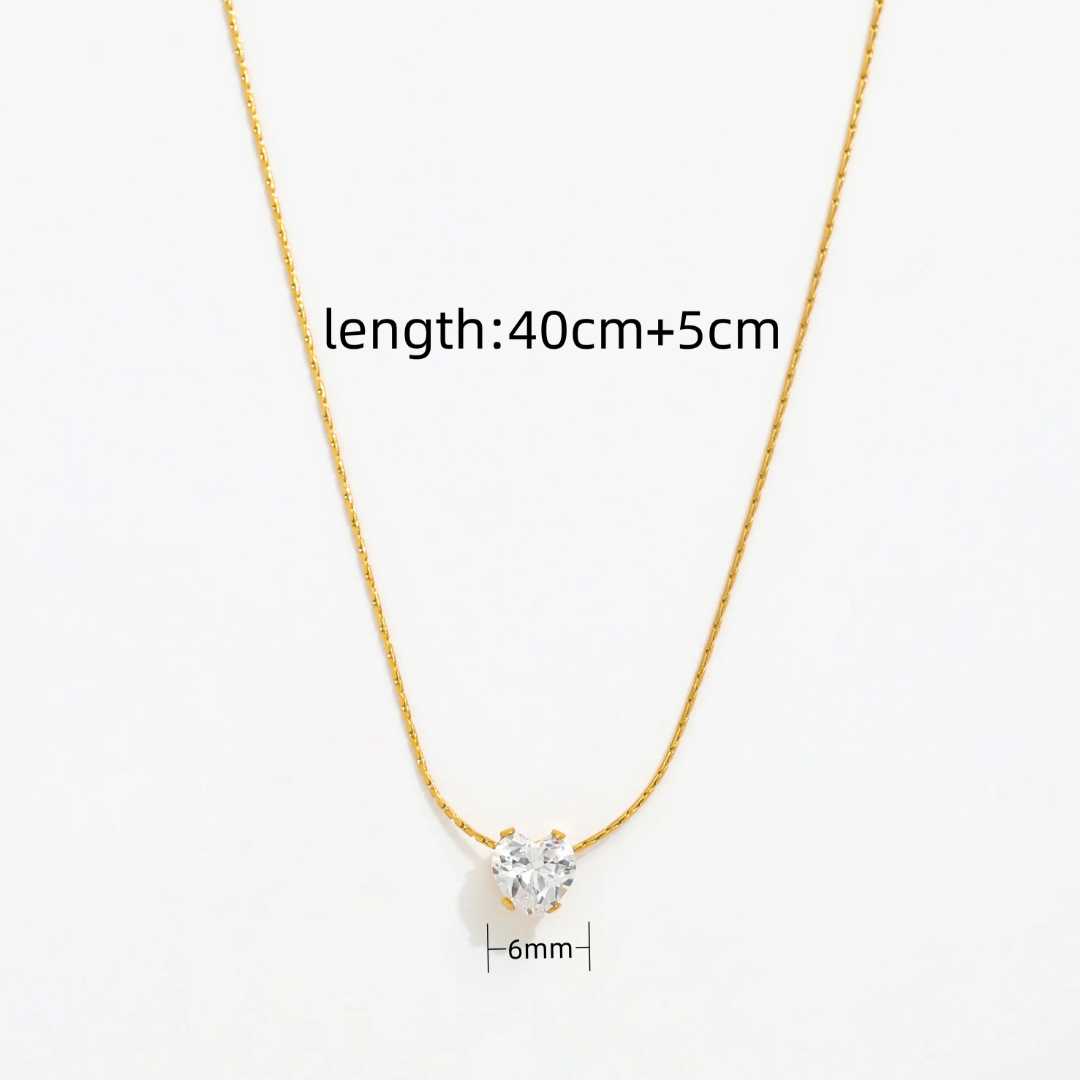 Heart-Shaped Solitaire Necklace – Gold Plated Chain & CZ Diamond