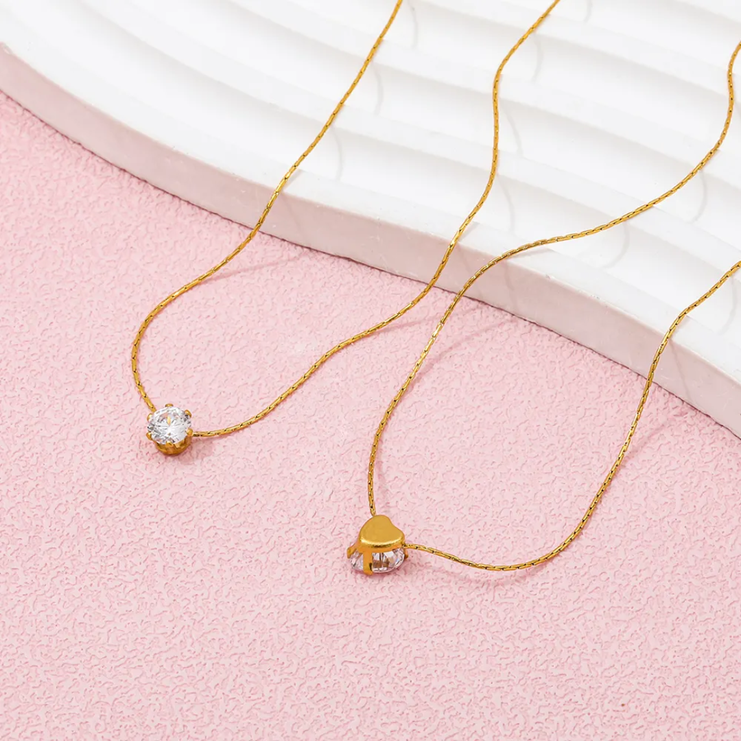 Heart-Shaped Solitaire Necklace – Gold Plated Chain & CZ Diamond