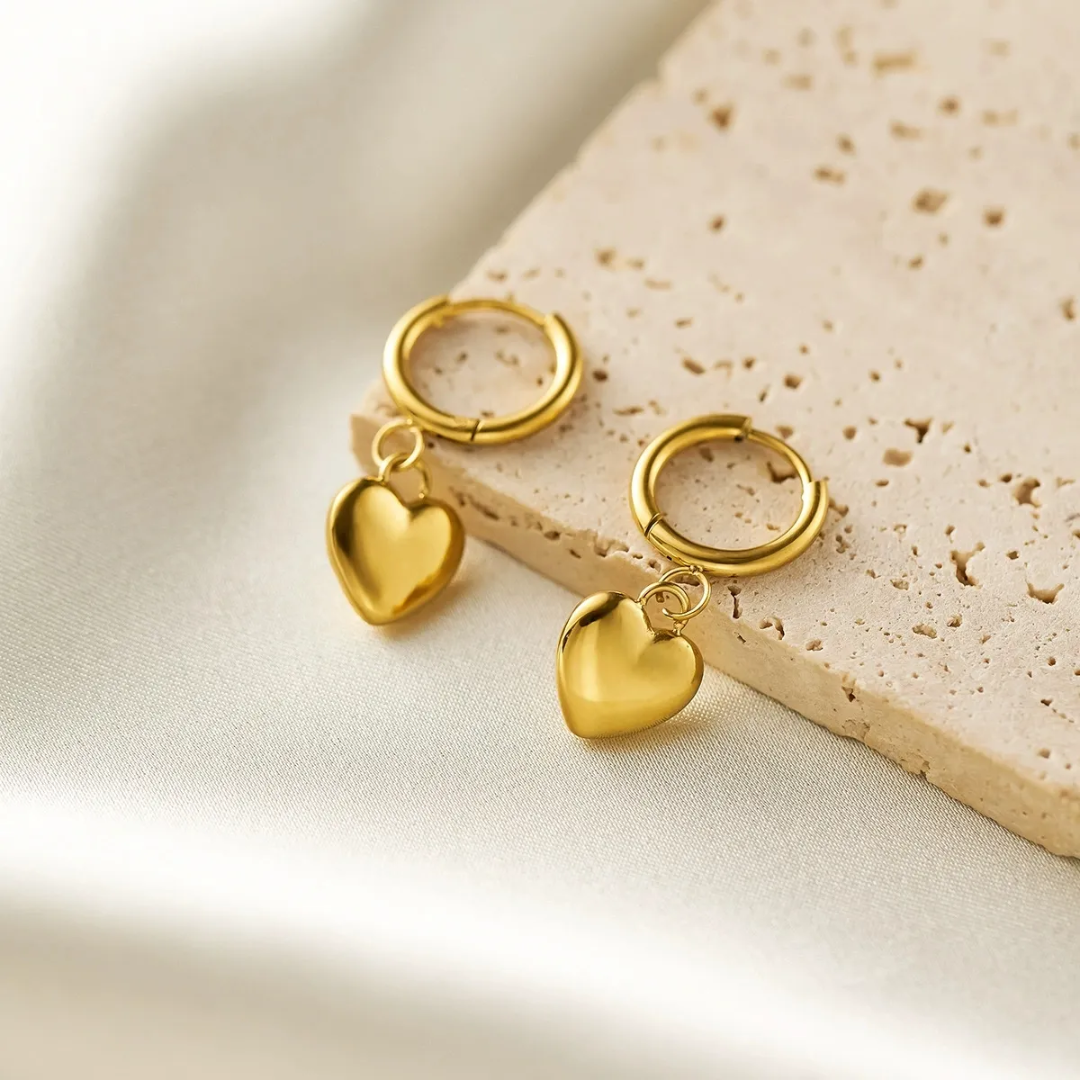 Gold-Plated Heart Pendant Necklace & Earring Set – Anti-Tarnish