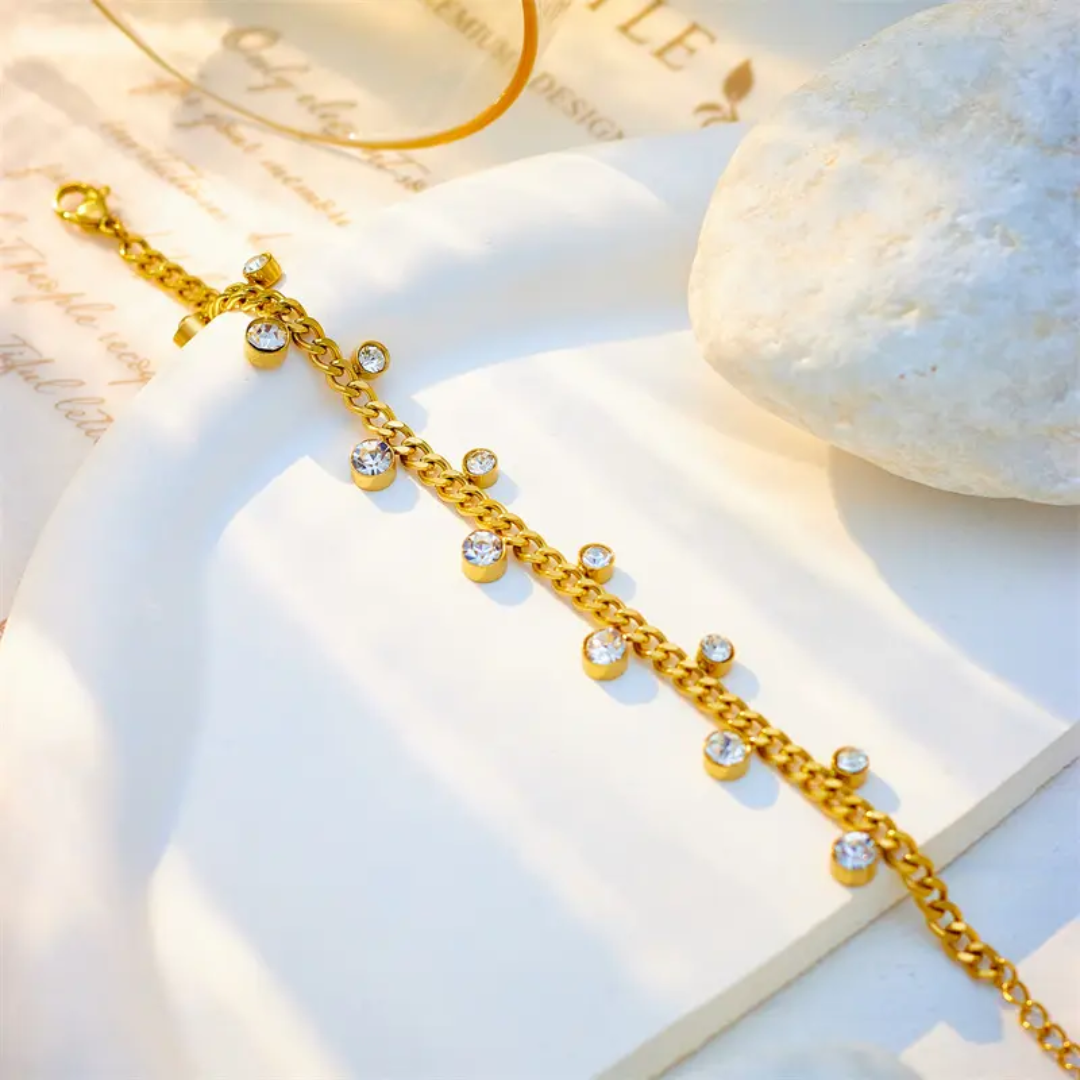 Gold-Plated Crystal Charm Bracelet – Anti-Tarnish Finish