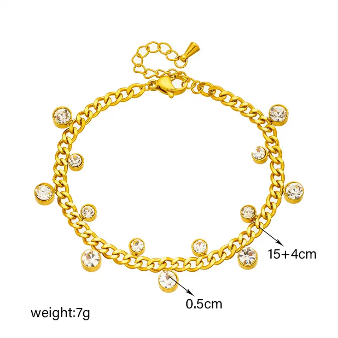 Gold-Plated Crystal Charm Bracelet – Anti-Tarnish Finish