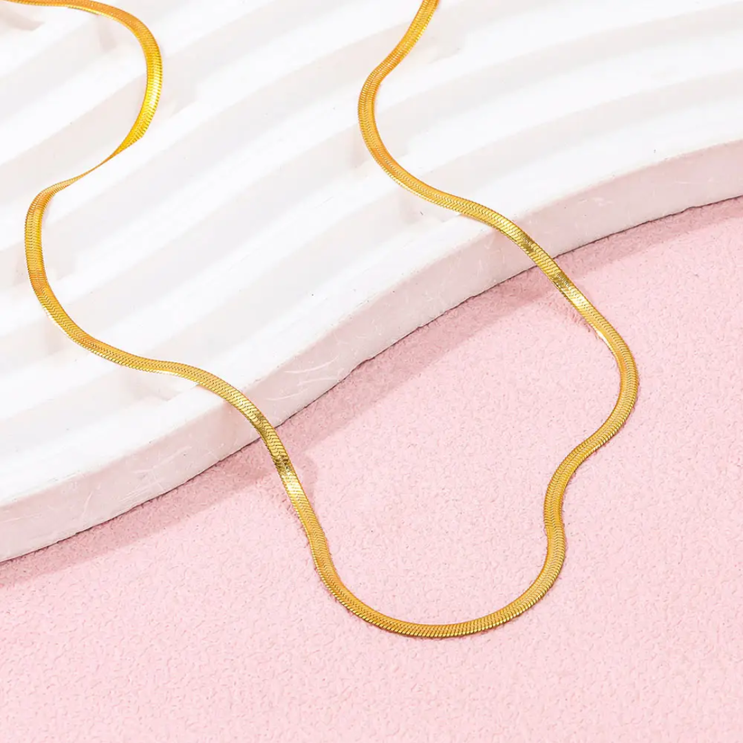 Gold-Plated Snake Chain Necklace – 2mm, Adjustable Length